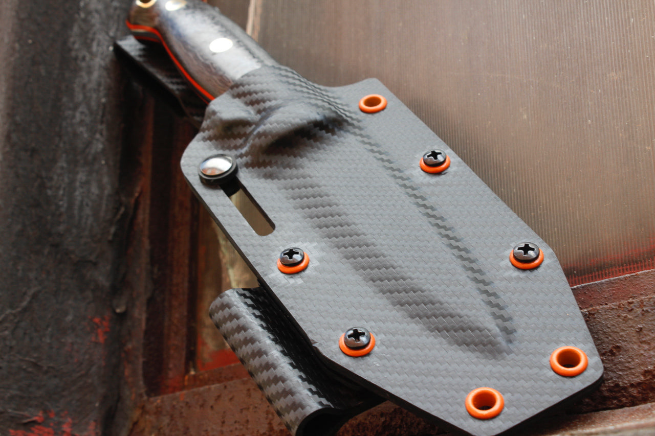Carbon Fiber Kydex with Orange Rivets